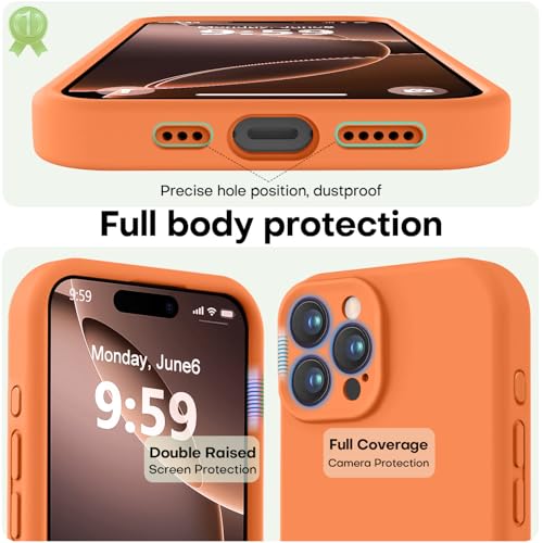 Image of LOVE 3000 Designed for iPhone 16 Pro Max Case, Premium Silicone with [Soft Anti-Scratch Microfiber Lining] Shockproof Protective Phone Case for Men Women Girls 6.9 inch, Bright Orange