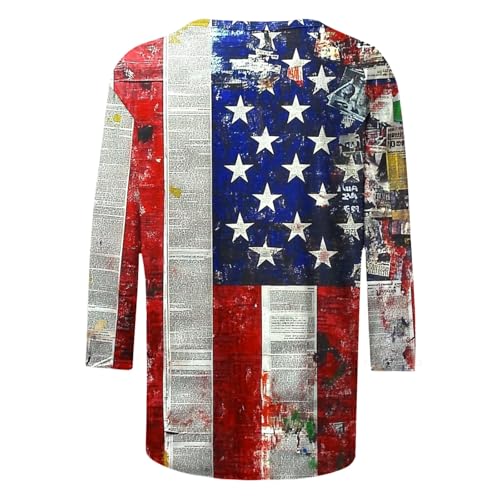 Image of Fourth of July Shirts for Women 3 /4 Sleeve Summer Tops American Flag Print T Shirt Patriotic 4th of July Shirts 2025