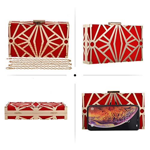 Uborse Women Clutch Bag Velvet Purse Metal Vintage Evening Bag Hollow Wedding Party Handbag Red #TOP4