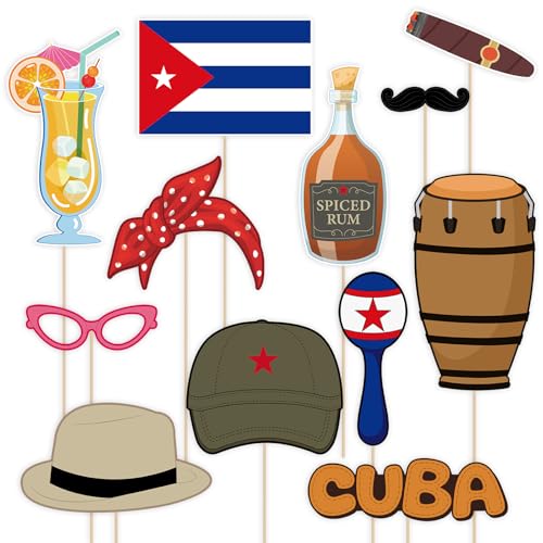Pinkunn 12 Pcs Havana Cuban Theme Party Photo Booth Props Cuba Havana Nights Party Decoration Supplies for Birthday Wedding Celebration Decoration Accessories