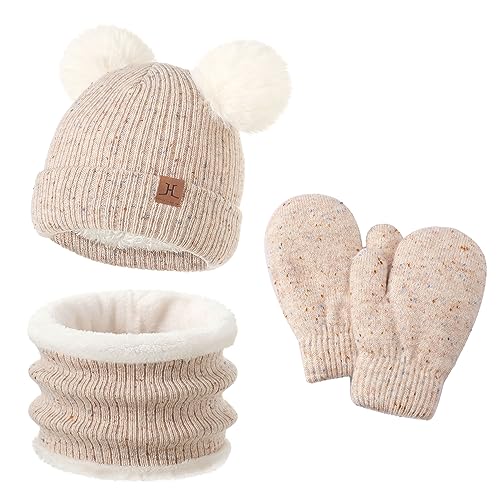 Toddler Hat Scarf Glove Set 2t-4t Boy Girls Winter Beanie Hat Neck Warmer Mitten Kids Hats And Gloves Ages 4-8 Fleece Lined