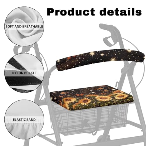 Image of Soft Walker Backrest and Seat Covers, Sunflower Universal Adjustable Rollator Seat Covers, Accessories for Seniors with Seat Cover