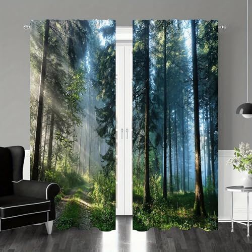 XIANGPEIFBH Forest Trees Sunlight Printed Curtain - Vibrant Nature-Inspired Design