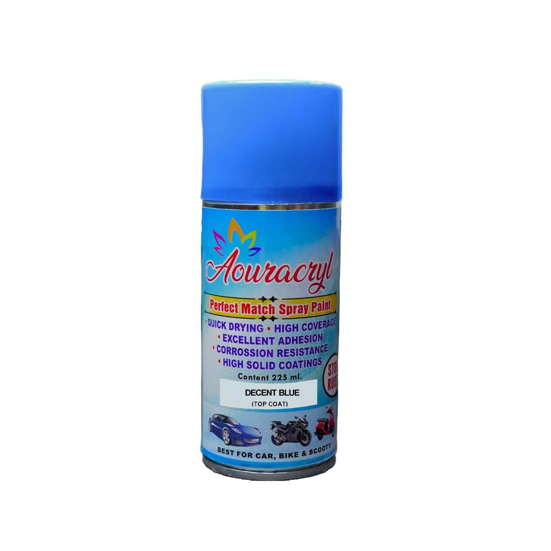 AOURACRYL PU Spray Paint Decent Blue (RC Colour Name) Compatible With Activa -225 ml (Pack of 1-Pcs)