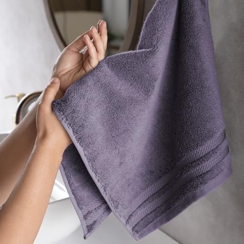 Image of MYTRIDENT Hand Towels Set of 4 Cotton | Finesse Collection | 40 cm x 60 cm | Kitchen Hand Towel | 625 GSM, Zero-Twist, Luxuriously Soft, 100% Cotton - Purple