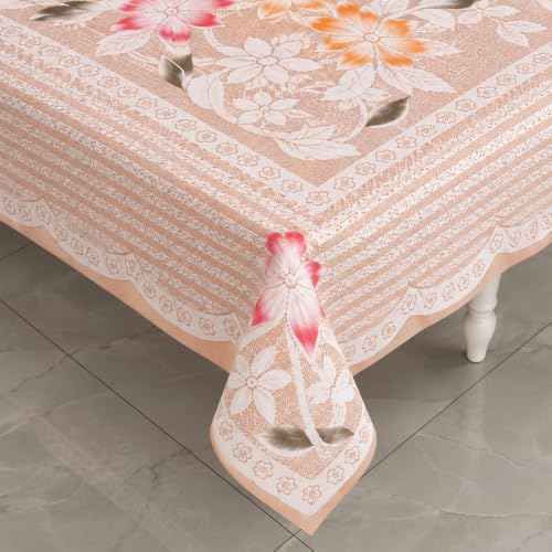Image of STITCHNEST Gulnar Beige Cotton Net Table Cover 40x60 Inches