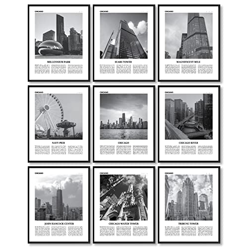 97 Decor Chicago Skyline Wall Art - Black And White Chicago Wall Art, Chicago City Pictures For Wall Decor, Cityscape Poster Landscape Artwork Living Room Prints For Bedroom Decoration (8X10 Unframed) #TOP23