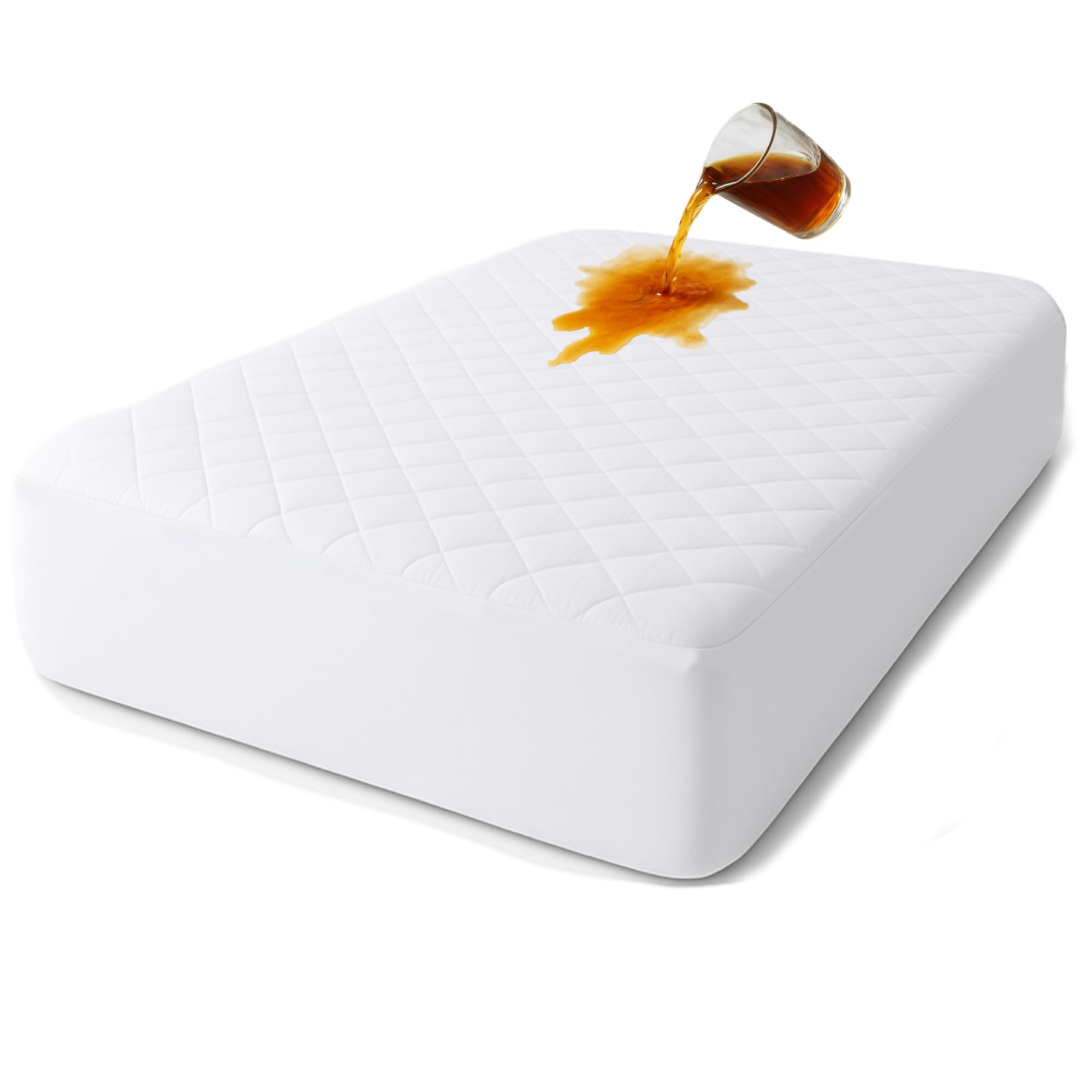Protector de colchón de algodón, colchón Acolchado con Tratamiento antialérgico, Impermeable, antiácaros, Flexible y silencioso, Protector Transpirable (Blanco, 160 x 190/200 + (35-40))