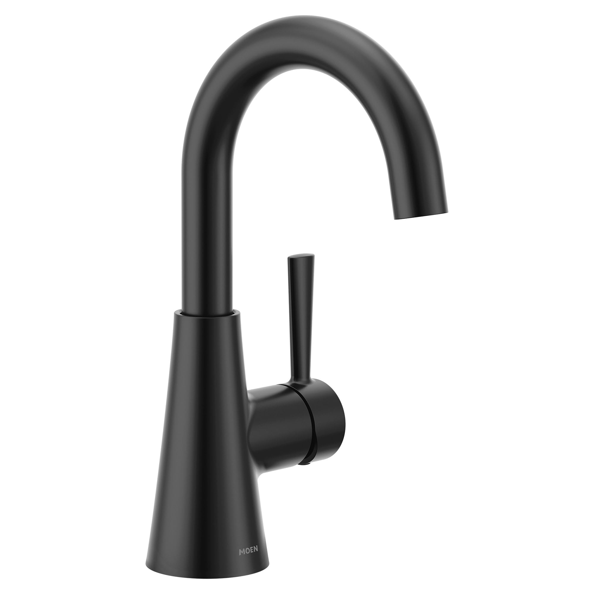 Moen Ronan Matte Black One-Handle Single Hole Modern Bathroom Sink Faucet with Optional Deckplate and Spring Loaded Drain Assembly, 84021BL