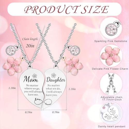 Gifts for Mom&Daughter 2pcs Mom Daughter Heart Matching Pendant Necklace Set Cute Jewelry Accessories for Mom Daughter Birthday Anniversary Christmas Gifts3