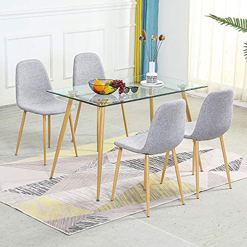 Stylifing Dining Table Set for 4 Modern Dining Room Table Set for 4 with Tempered Glass Top Dining Table and 4 Fabric Modern Chairs Home Kitchen Dining Room Office Waiting Room Use