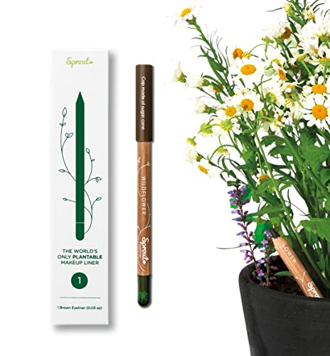 Sprout Eyeliner Waterproof | Kohl morbido e delicato | Formula Vegana | Matita Eyeliner Professionale Piantabile con Semi di Fiori | Regalo per gli amanti del trucco sostenibile e ecologico | Marrone