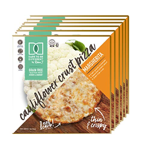 Dare to Be Different Frozen Cauliflower Crust Margherita Pizza - Gluten Free, Grain Free, Low Carb, Slim, Thin, and Crispy Plant Based Kosher - Perfect Pizzas for Keto and Paleo Diet (6-Pack)