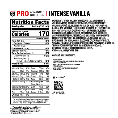 Muscle Milk Pro Advanced Nutrition Protein Shake, Intense Vanilla, 11.16 Fl Oz (Pack of 12), 32g Protein, 1g Sugar, 16 Vitamins & Minerals, 5g Fiber, Workout Recovery, Energizing Snack, Packaging May Vary - Image 3