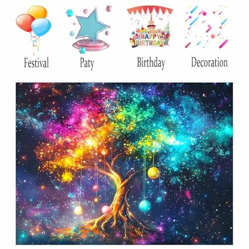 Image of Nuxovilar Cosmic Tree Wall Tapestry Polyester 78.74x59.05 In | Glow Poster Trippy Wall Art Nature Decor UV Backdrop Living Room Bedroom Lounge Space Room (Cosmic Tree Life)