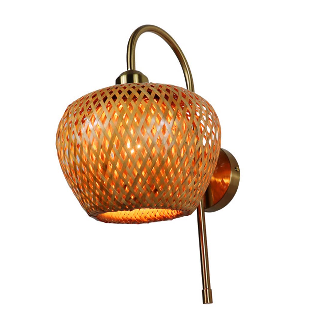 Huayusedf C Art Bamboo Wall Lamp Industrial Lights E27 Handmade Rattan Lampshade Wicker Sconce Lighting For Bar Afe Living Room Bedroom Dining (A)(C)