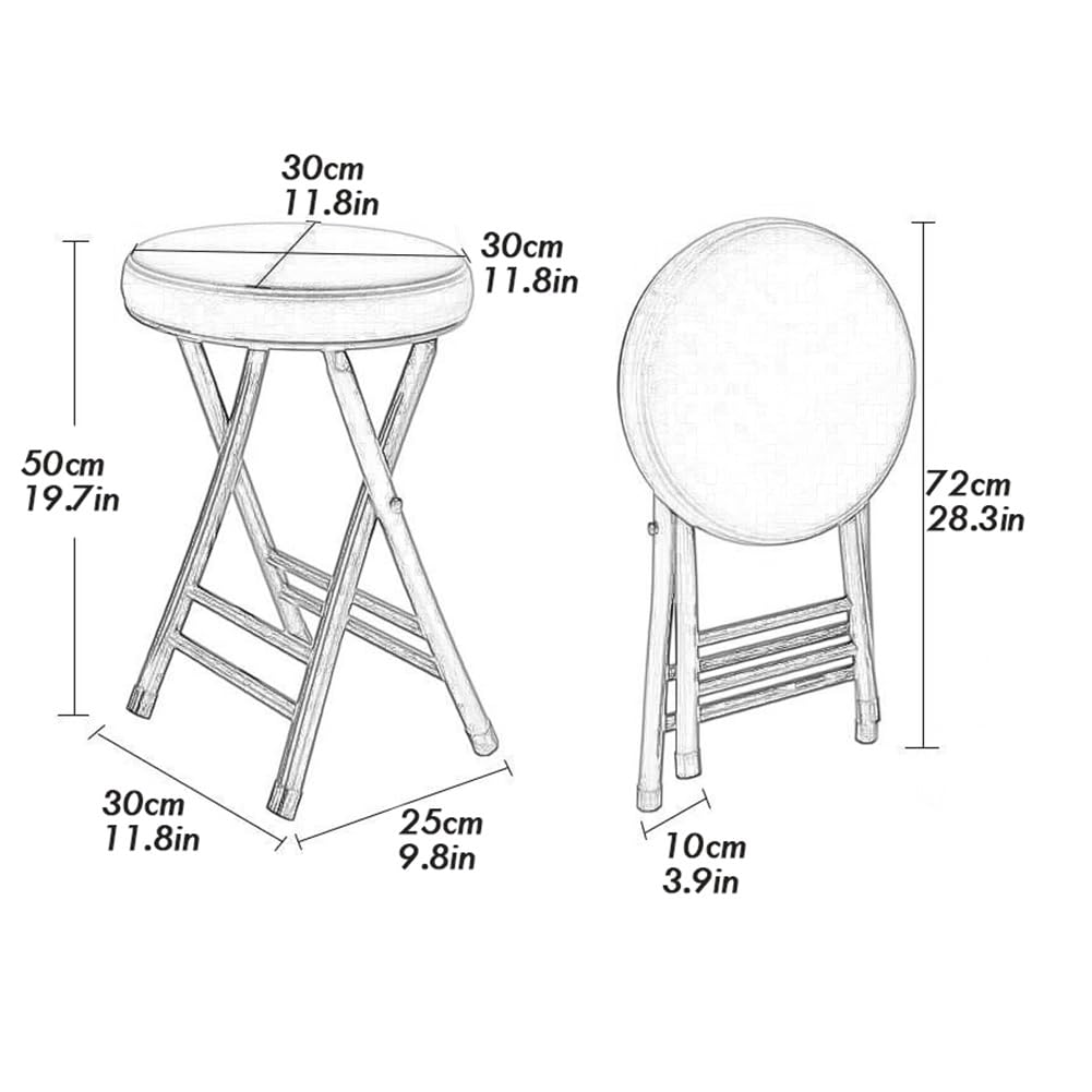 Taburete Plegable de 20.0 in, Silla Plegable sin Respaldo, Asiento Acolchado Redondo de Piel sintética Resistente, Taburete de Bar Alto Plegable para Espacios pequeños, Apartamentos, dormito
