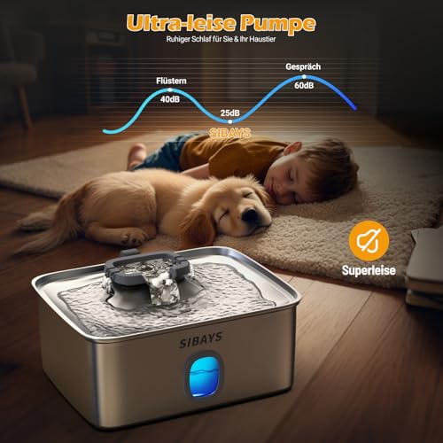 15L Trinkbrunnen für Katze, Großer Edelstahl Trinkbrunnen für Hunde mit tieferer & breiterer Trinkfläche, Ultra-leiser Katzenbrunnen mit LED & Sichtfenster - Ideal für große Hunde, Mehrere Haustiere