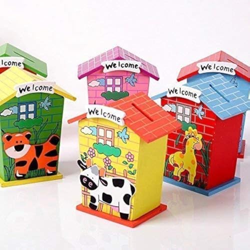 Image of Artlicious 18pcs Wooden Piggy Banks for Kids, Savings Challenge Box, Cashbox,Cash Vault Wooden Savings Box Coin Banks - Return Gift for Kids Birthday Age 6-10 (Pack of 18)
