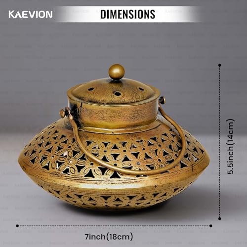 Image of Metal Brass Dhoop Dani Degchi Style Tea Light Candle Holder | Medium Size 7 inch in Wall Hanging Table Top Dhoop Stand Home Decor | Incense Dhup Burner for Pooja Room or Diwali Decoration