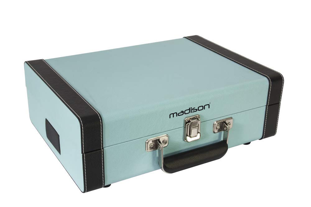 MADISON - Mallette Tourne-disques MAD-RETROCASE-BLU Bluetooth USB SD Fonction d'enregistrement - Bleue
