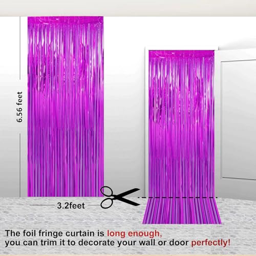Image of 2 Pack 3.28 ft x 6.56 ft Rose Red Tinsel Curtain Party Backdrop Decorations, Metallic Foil Fringe Backdrop Door for Halloween, Christmas, Birthday Graduation Wedding Party Streamers Photo Backdrop.