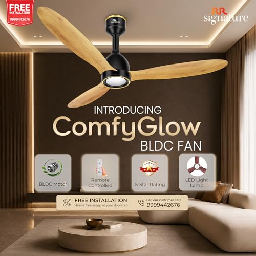 Image of RR Signature COMFYGLOW 1250mm BLDC Underlight Ceiling Fan with 100% Pure Copper Motor - 35W | 350 RPM High Speed | Remote Control & LED Light | 3 Light Modes | 3 Year Warranty - Pine Wood