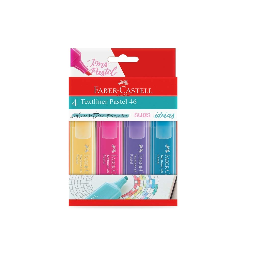 Marca Texto Tons Pastel, Faber-Castell, MT15464, Textliner Pastel 46, 4 
cores