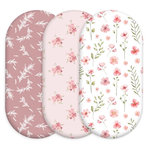 Civarua Kids Floral Bassinet Sheets Girl 3 Pack, Breathable Cozy Fitted Mattress Sheet, Elastic Travel Bassinet Fashionable, Standard Cradle Safe Sheets for Baby Boy Girls 32' x 16'