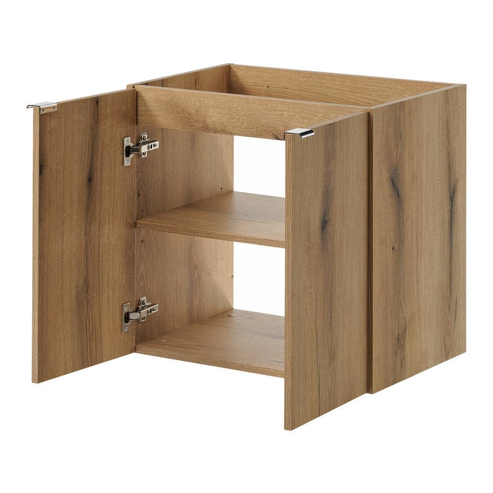 [en.casa] Mueble de Baño con Lavabo Redondo Newport Instalación Mural Armario Baño con 2 Puertas y Encimera 1 Lavabo de Cerámica MDF 60x72x40cm - Roble