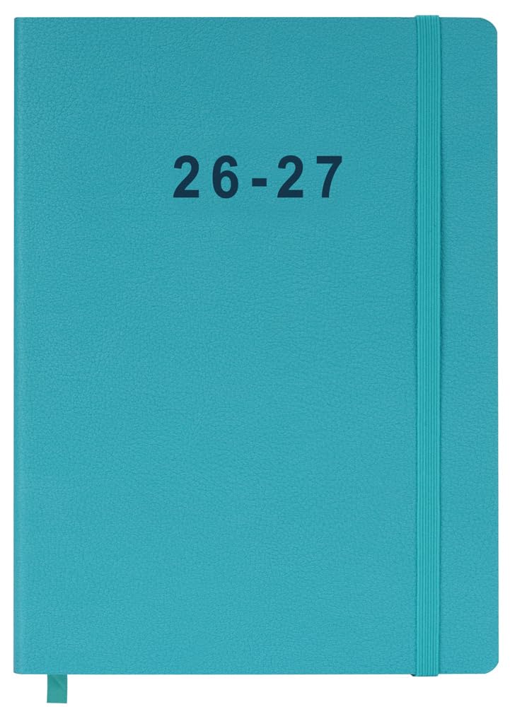 Planer 2025, 21,5 x 28 cm, planer tygodniowy i miesięczny od stycznia do grudnia 2025, wegańska skórzana osłona, elastyczne zamknięcie, turkusowy