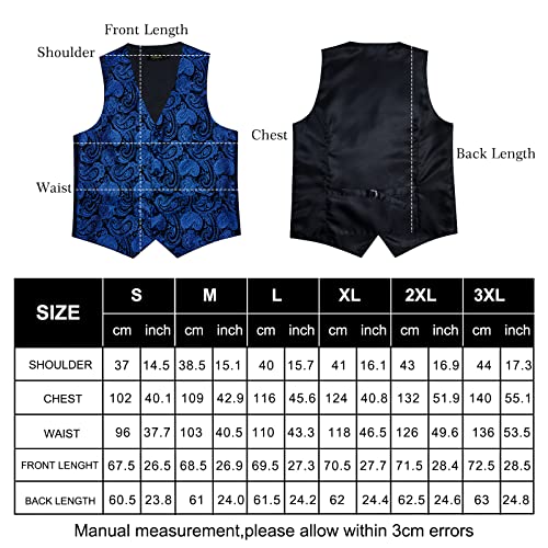 Image of DiBanGu Mens Paisley Vest Silk Sleeveless Suit Vest and Neck Tie Pocket Square Cufflinks Set for Wedding Formal