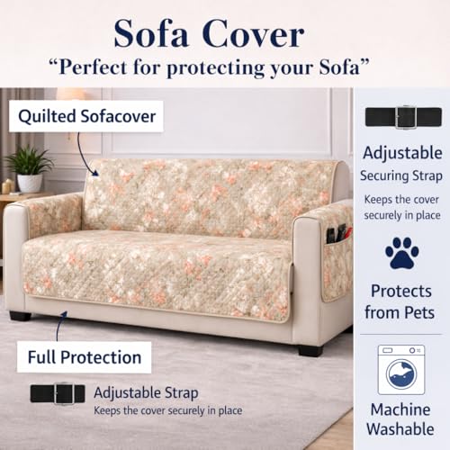 Image of STITCHNEST 'Double Vie Collection Series' Cotton Quilted Reversible Sofa Cover 3 Seater with Arm Rest and Pocket | Size 70x60 Inch