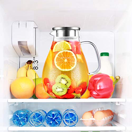 Foto von Glaskaraffe, veccom 2.4L Karaffe, Wasserkaraffe mit Deckel, Glaskaraffe mit Deckel, Borosilikatglas Wasserkrug mit Kühlung, Karaffe Glas, Glaskrug Glaskanne Hitzebeständig für Wasser, Eistee, Saft