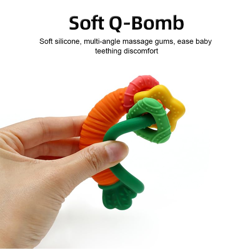 Baby Teether with Easy-Hold Handle, Silicone, BPA-Free, Soothe Sore Gums, Textured for Sensory Development, Teethable Surfaces - Baby Teething Toy for 3 Months & Up (Carrot and Chicken)