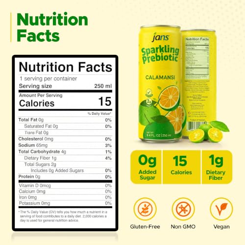 Image of Jans Sparkling Prebiotic Soda Beverage, Calamansi, 8.4 Fl Oz, 24 Pack