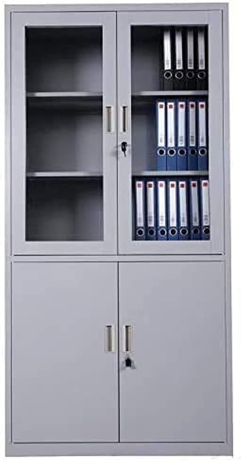 جالكسي ديزاين للمفروشات GDF GALAXY DESIGN FURNITURE Heavy Duty Four Door Glass and Steel Built Cabinet Grey Color Size L x D x H 90 x 40 x 180 cm Model GDF FC06.