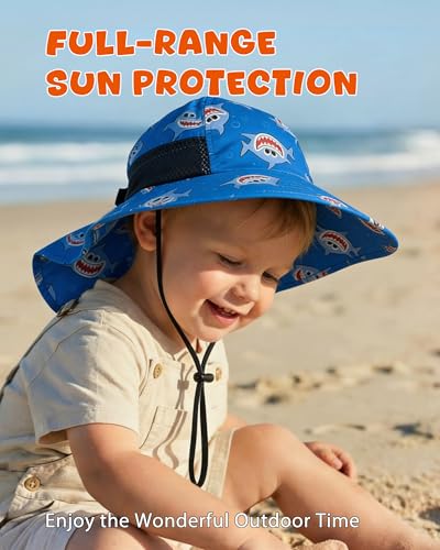 Image of Toddler Baby Sun Hat Kids Summer Beach Essentials Adjustable Beach Hats with Bucket Wide Brim for Boys Girls Age 0-14 Years