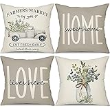 DFXSZ Farmhouse Pillow Covers 18x18 Set of 4,Eucalyptus Leaves Decorations Truck Vase Home Sweet Home Linen Cushion Case Gifts for Home Decor…