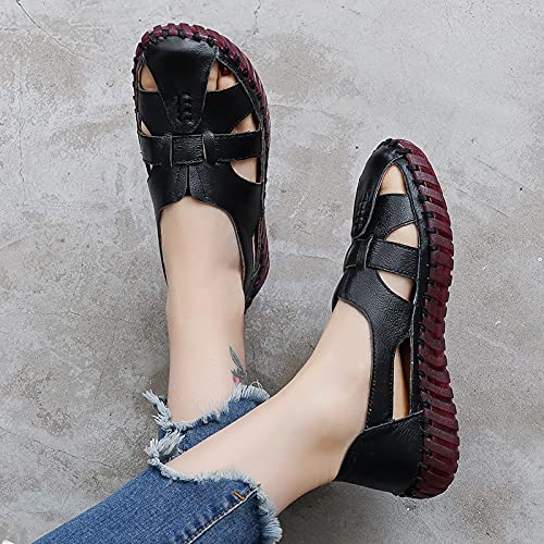 Image of EFTCAL Women's Cowhide Closed Toe Hollow Out Slip On Loafers,Comfort Walking Flat Fisherman Sandals Casual Fashion Breathable Walking Shoes Driving Shoes