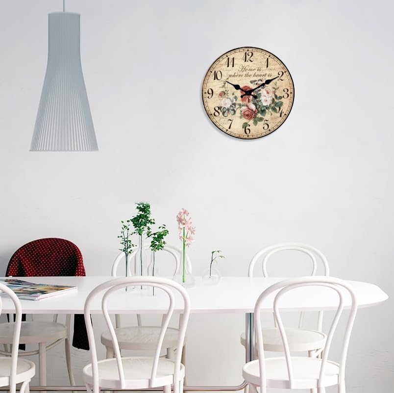 XFM Small Vintage Roses Wall Clocks 10 Inch for Kitchen Home Office - Image 4