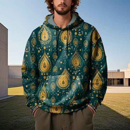 Men's Pullover Sweatshirt Hoodie Boho Floral Casual Paisley Print Vintage Long Sleeve Fall Sweatshirts with Pocket2