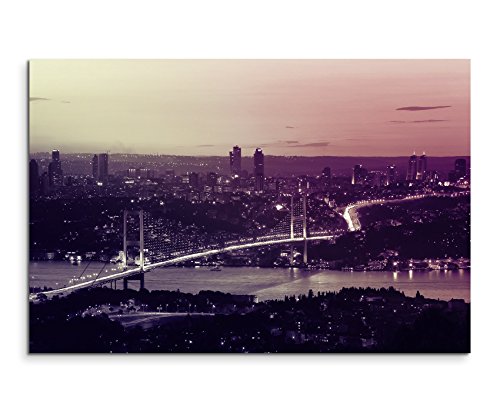 120 x 80 cm XXL énormes Photos montée avec cadre en bois véritable Mauve coucher de soleil le Bosphore Pont Istanbul