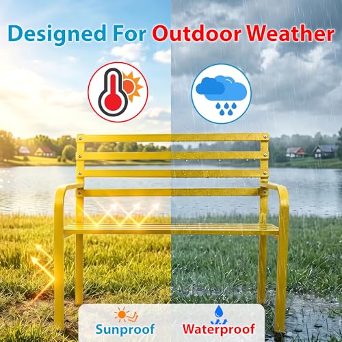 Image of BRISHI 2 Seater Metal Garden Bench for Indoor & Outdoor Park /Patio /Living Room /Terrace /Balcony (Yellow)