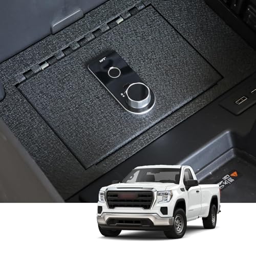 Center Console Safe Gun Safe, WASAI Premium In-vehicle Console Gun Vault Lock box Compatible with 2023-2026 Chevy Silverado 1500/GMC Sierra 1500, Fingerprint Lock with Backup Key.