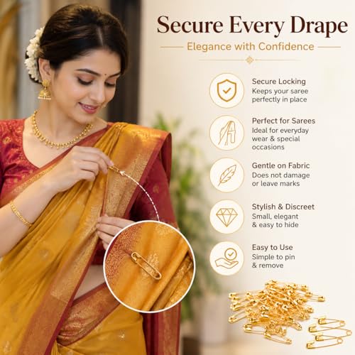 Image of Small Gold and Silver Plated Safety Pins for Saree Nappy Lock pin for Blanket Sweater Perfect for Clothes Craft Sewing Pinning Hijab pin for Women and Girls (X-Small, 48)