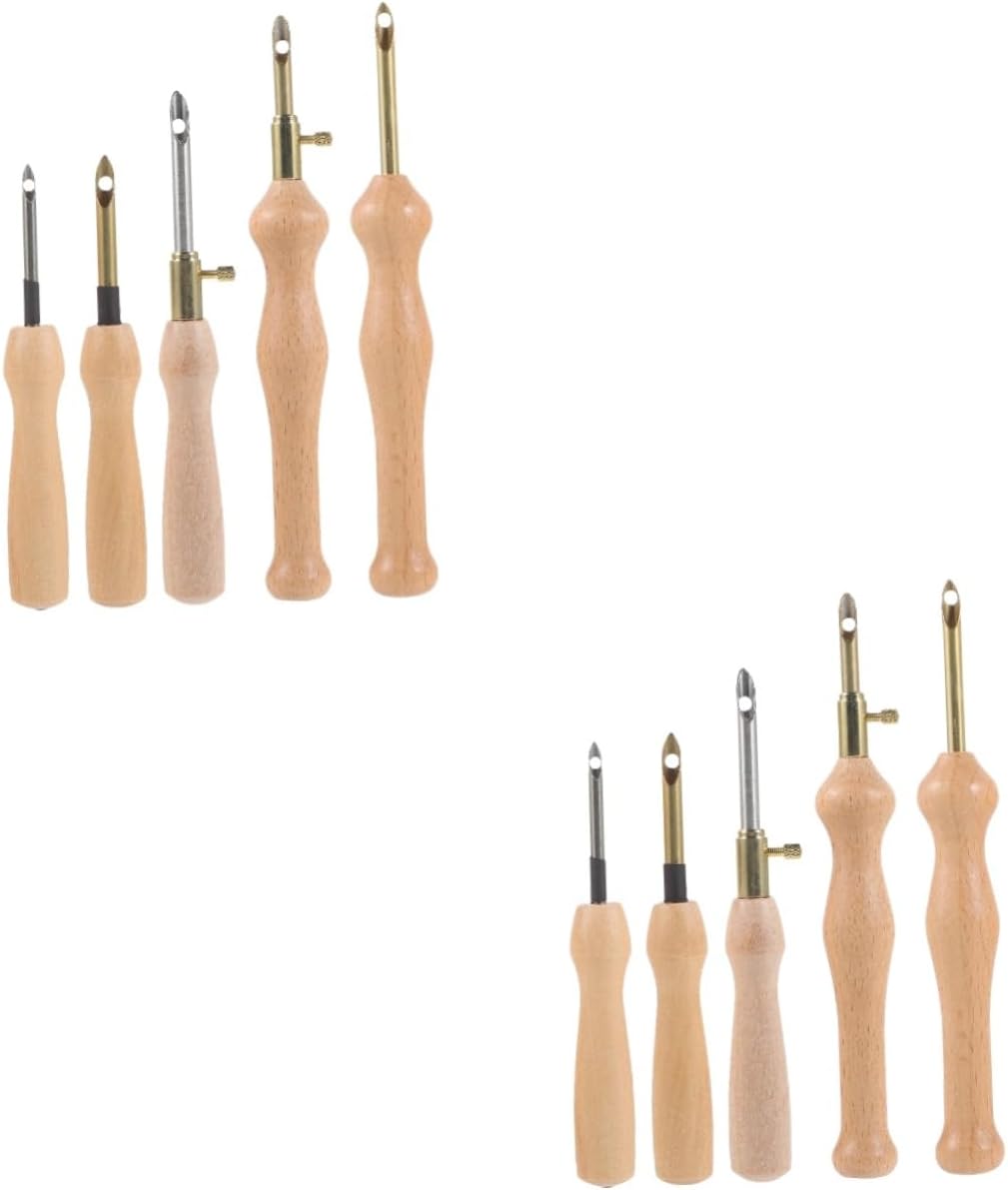 LALAFINA 10pcs Punch Needle Wooden Handle for Embroidery Crafts Versatile Sewing Tool for Yarn Non-Woven Lightweight