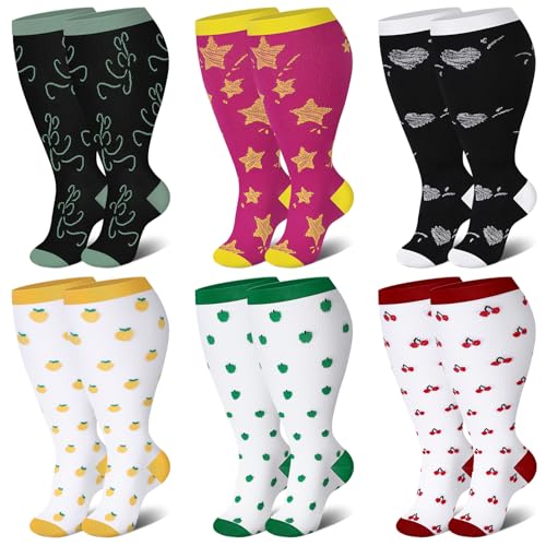 6 Pairs Wide Calf Socks for Women Men Knee Hight Plus Size Travel Flight Sports 2XL - Main Image