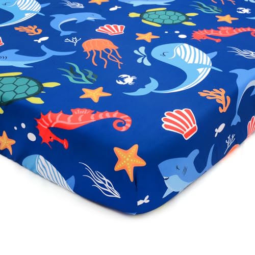Image of JISEN Baby Crib Sheets Soft Breathable Fitted Crib Sheets Baby Sheet for Standard Crib and Toddler Mattress Bed Sheets for Crib for Boys Girls Neutral 52x28 Inch Whales