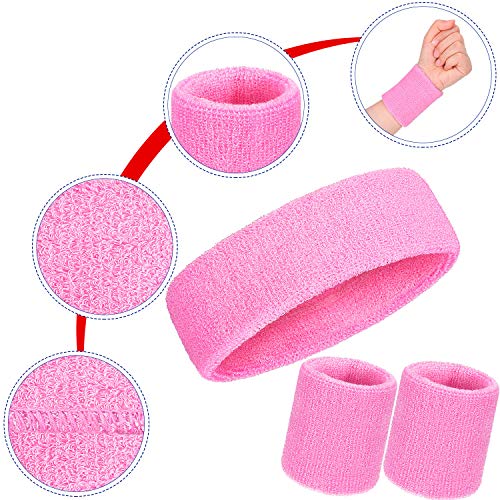 Image of Bememo 6 Pcs Neon Sports Sweatbands Set Sports Competitions Sweatbands 2 Headband 4 Wristbands Breathable Terry Cloth Athletic Bands for Team Soccer Spirit 80s Costumes Cosplay